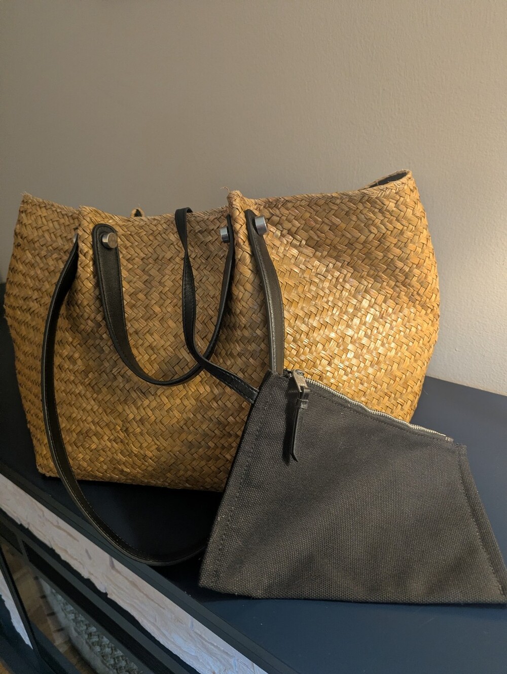 All Saints Allington Woven Straw Tote with Dark Handles - Picture 8 of 16